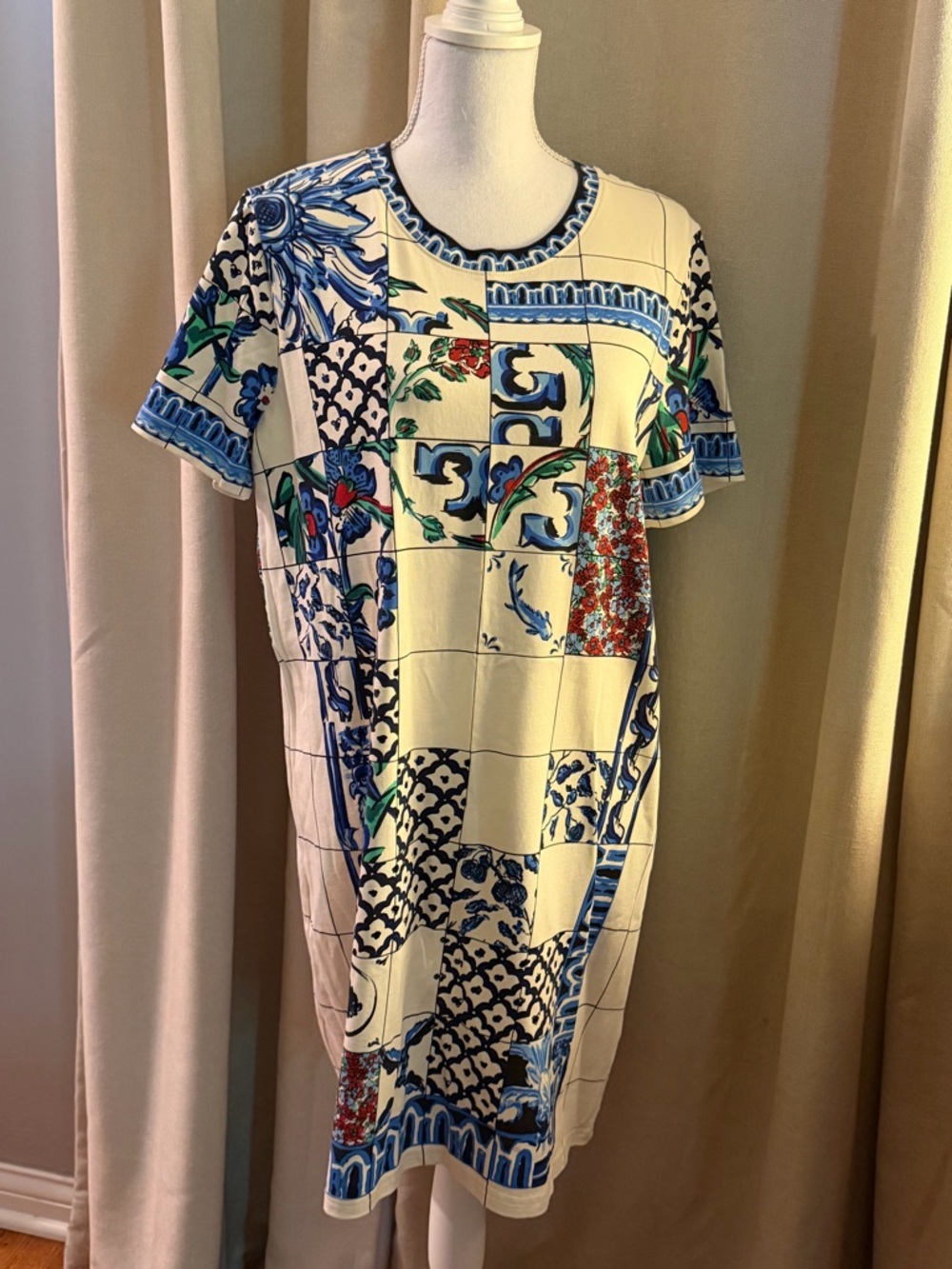 Tory Burch Sequin Embellished T-Shirt Dress Tile Mosaic Size XL